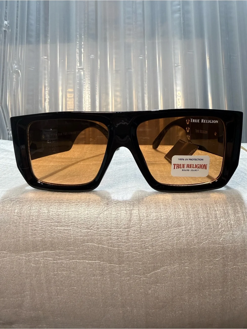 True Religion Men's Glossy Black Sunglasses with Yellow Mirror Lenses-NWT